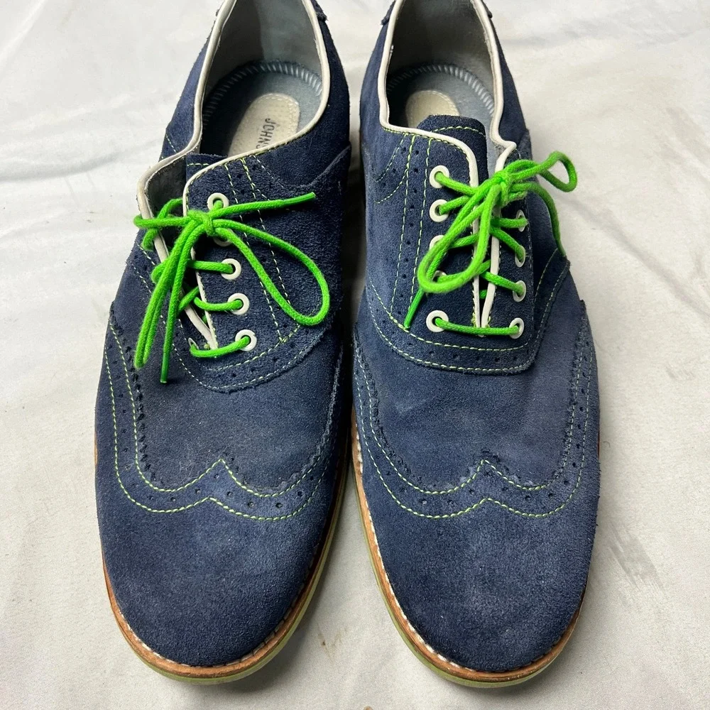 Johnston & Murphy Mens Wingtip Brogue‎ Suede Oxford Shoes Navy Green Laces 9M